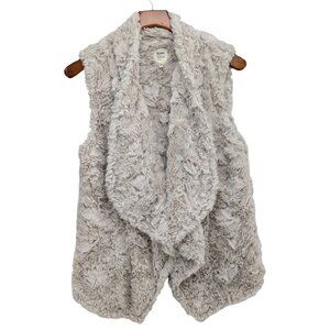 Dylan Faux Fur Vest Womens Gray Beige Open Front Super Soft Size M